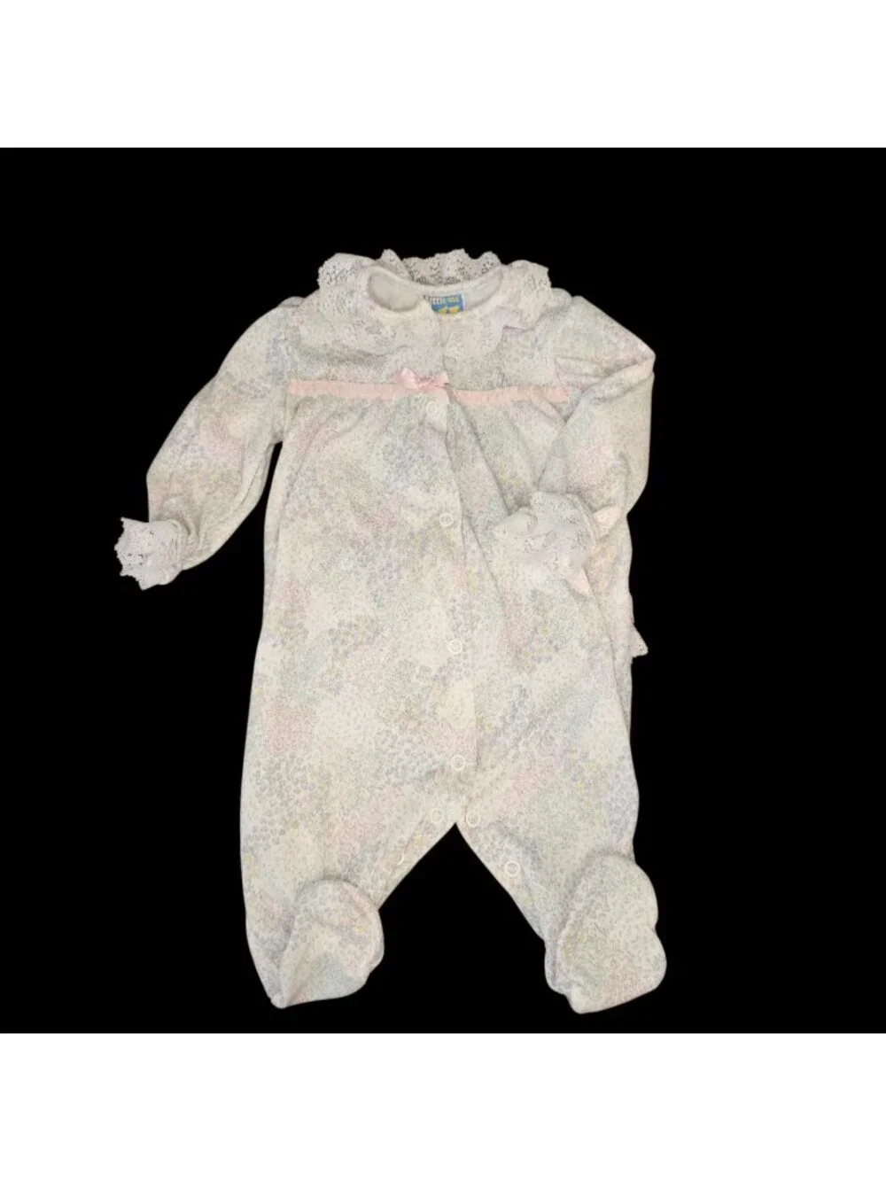 VTG Little Me Baby Girl Floral Footie Pajamas Outfit Sz 3 To 6 M Lace Ruffles